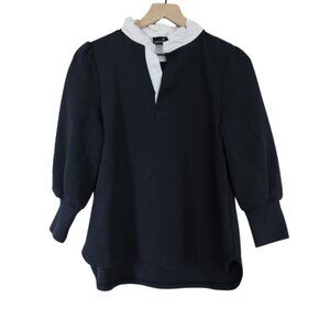 Tuckernuck Pomander Place Navy Blue Ruffle Collar 3/4 Sleeve Sweatshirt